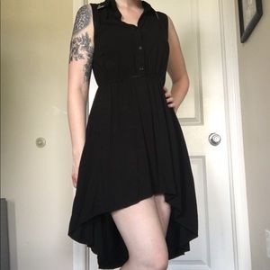 Medium High Low Mullet Dress - Black Stretch Waist